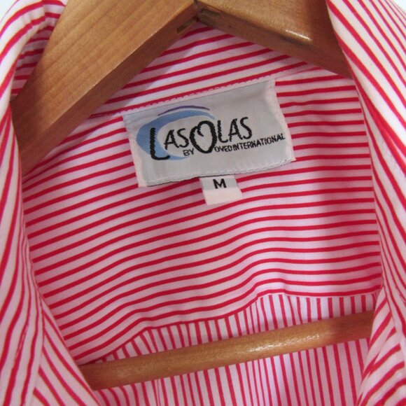 Las Olas Women’s Red White M Shirt Ladybug Embroidery Bling Button Pinstripe - Picture 6 of 10